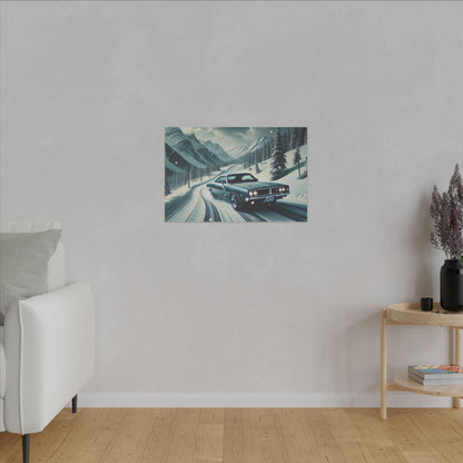 Canvas Print - American Muscle Car Driving on Snow Mountains