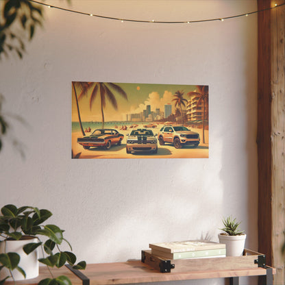 Canvas Print American Car Family on the Beach