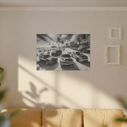 Canvas Print American Muscle Cars on the Beach