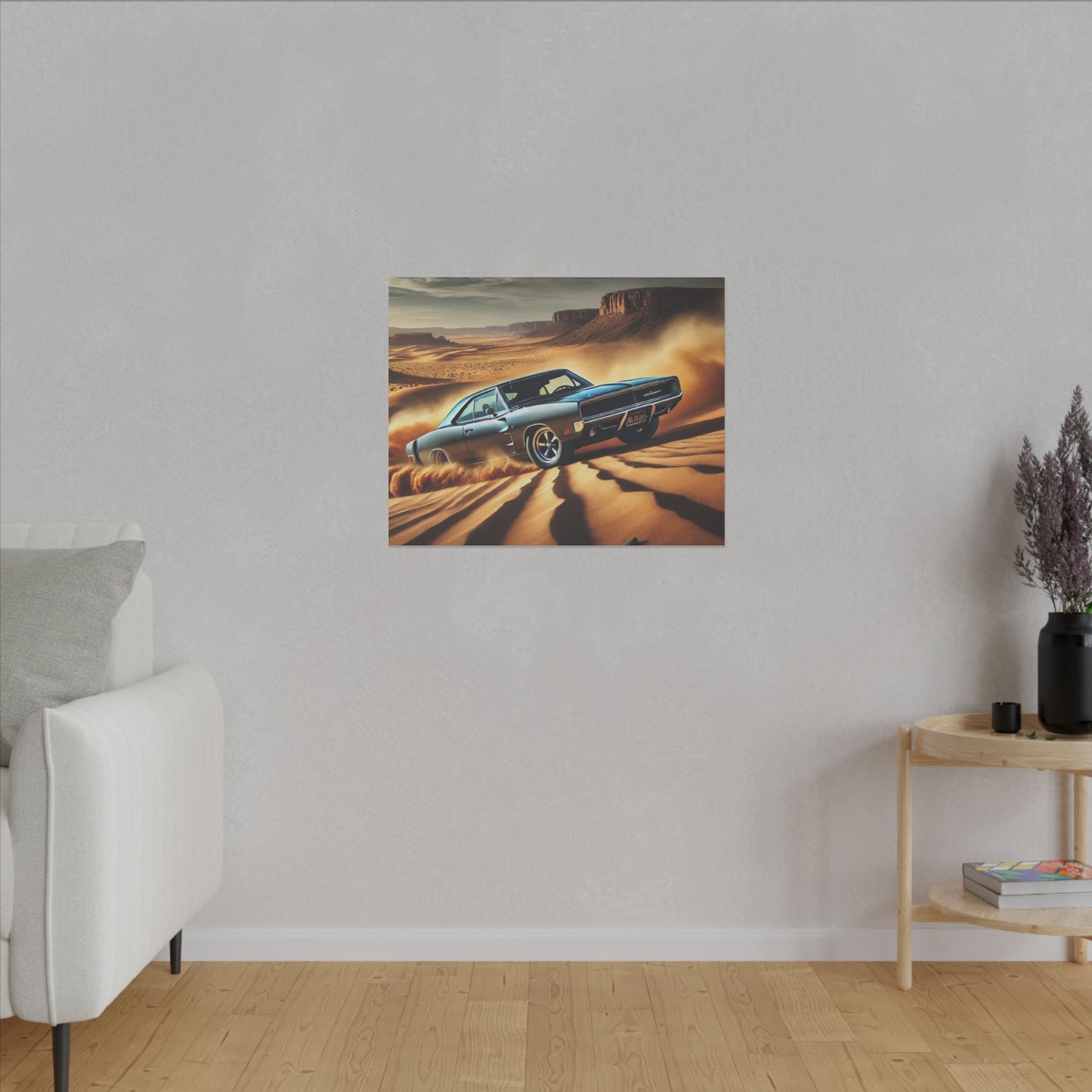 Canvas Wall Art - American Muscle Car Drifting in the Desert
