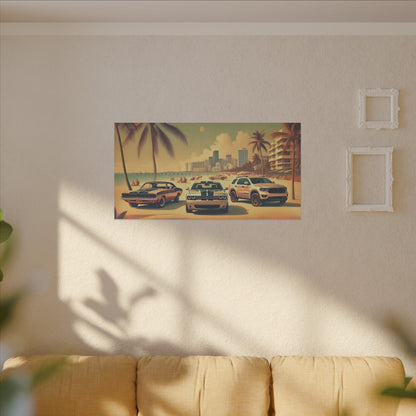 Canvas Print American Car Family on the Beach