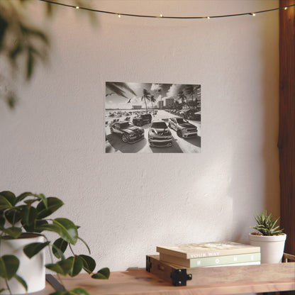 Canvas Print American Muscle Cars on the Beach