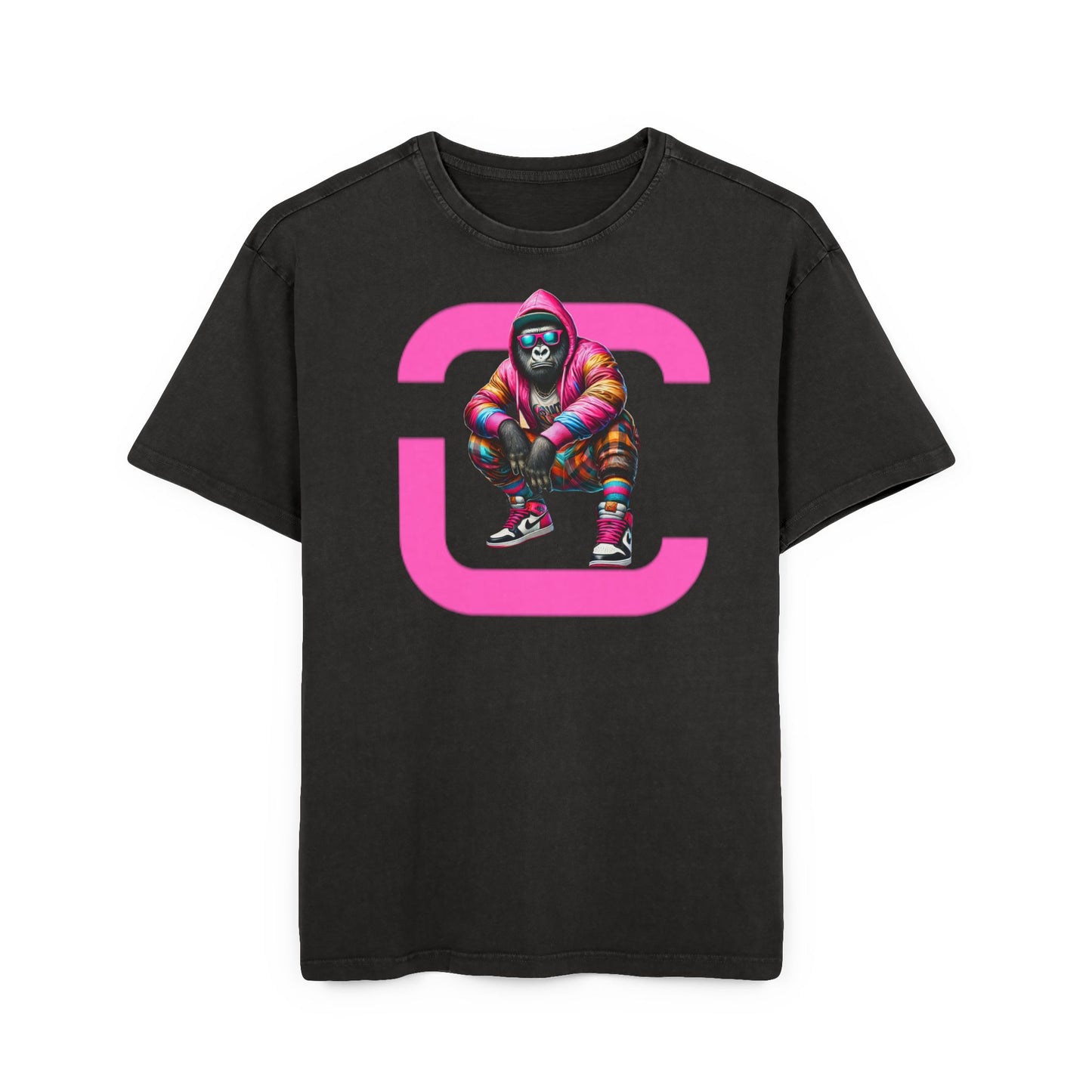 Acid Washed Oversize Tee - Cool Monkey Print