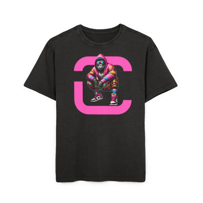 Acid Washed Oversize Tee - Cool Monkey Print