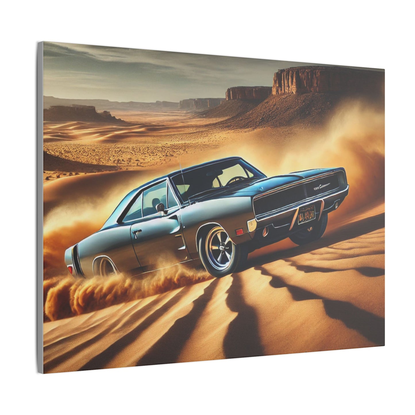 Canvas Wall Art - American Muscle Car Drifting in the Desert