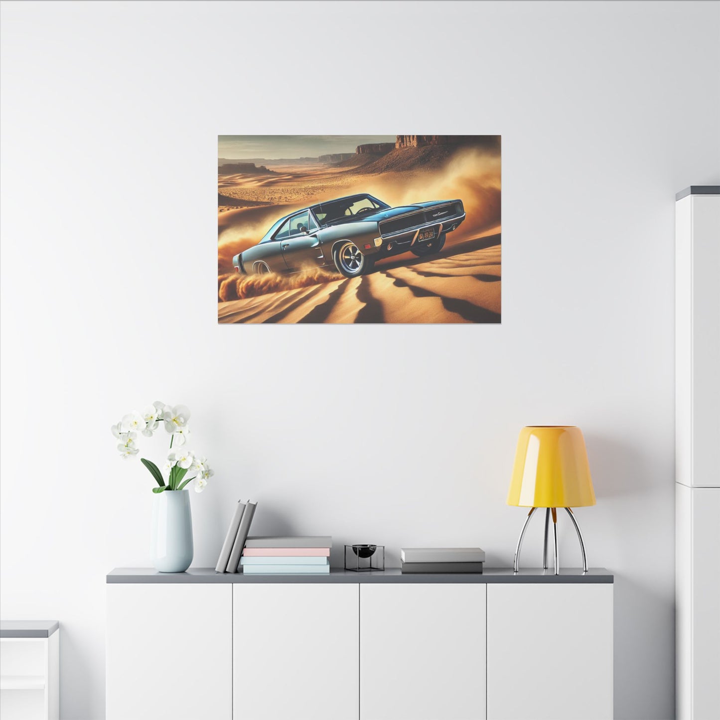 Canvas Wall Art - American Muscle Car Drifting in the Desert