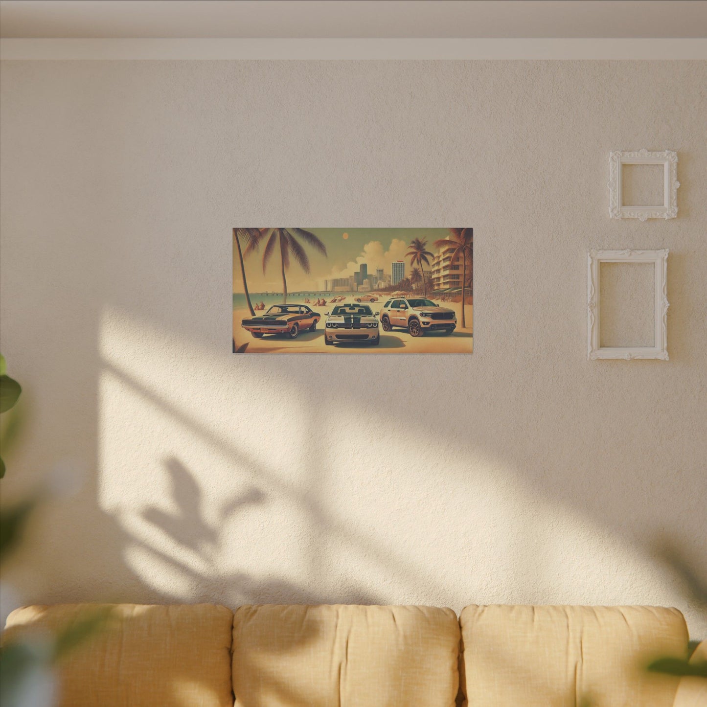 Canvas Print American Car Family on the Beach