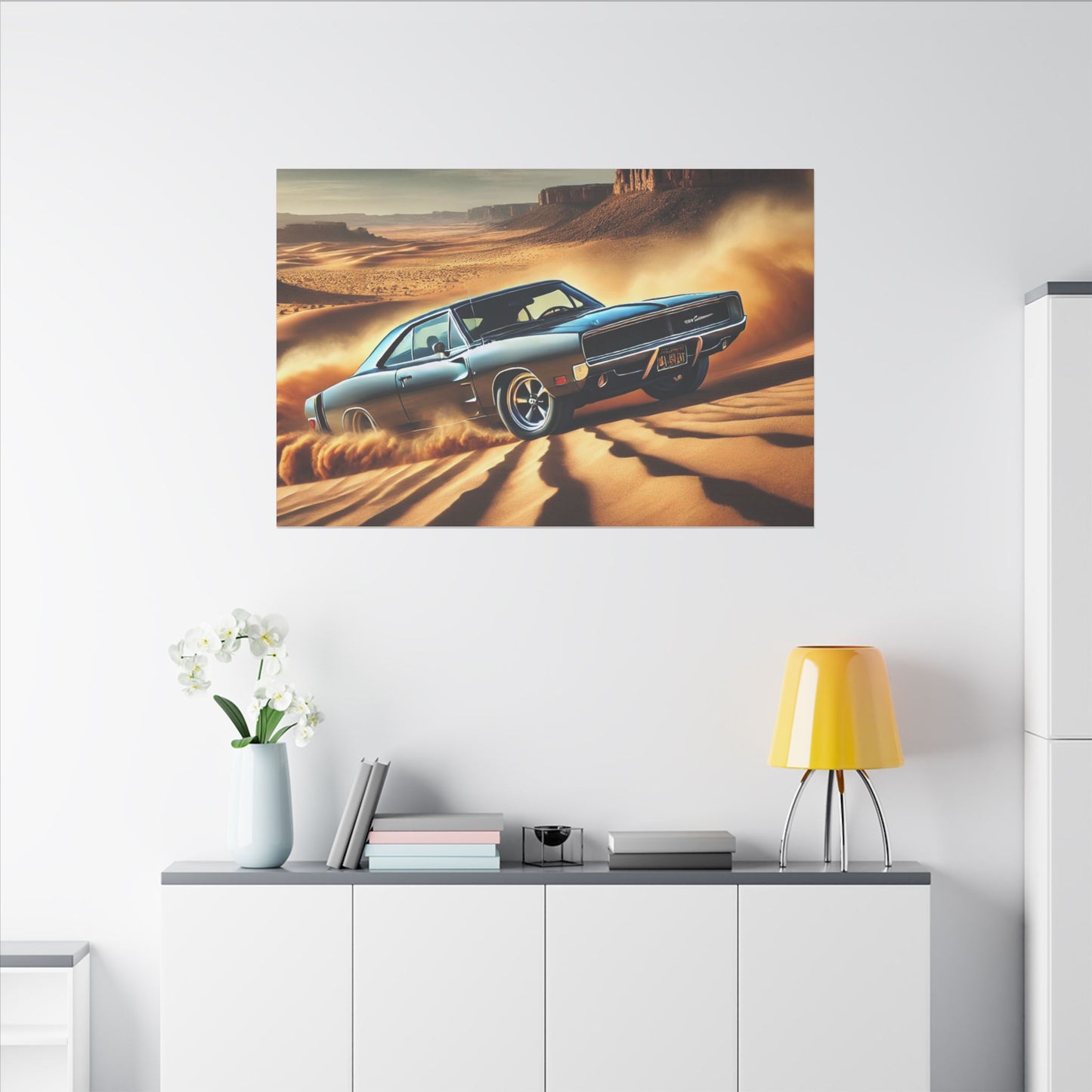Canvas Wall Art - American Muscle Car Drifting in the Desert