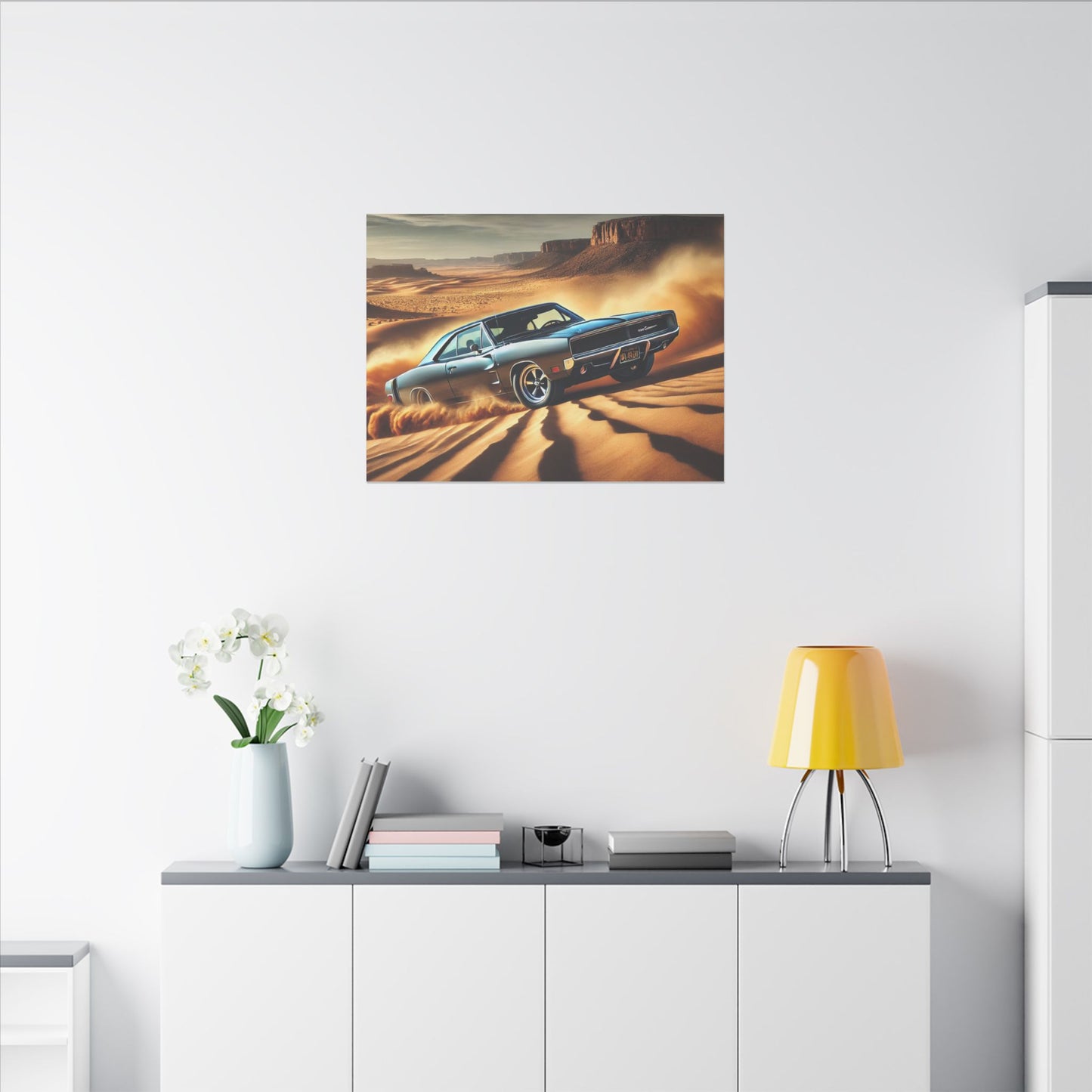 Canvas Wall Art - American Muscle Car Drifting in the Desert