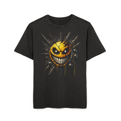 Oversize Tee - Angry Emoticon Graphic Print Shirt