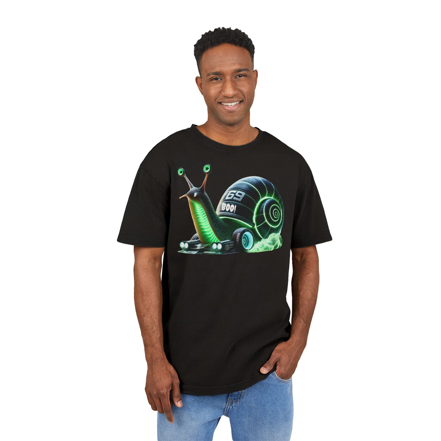 Oversize Tee with Racing Snail Design - Men's Fashion