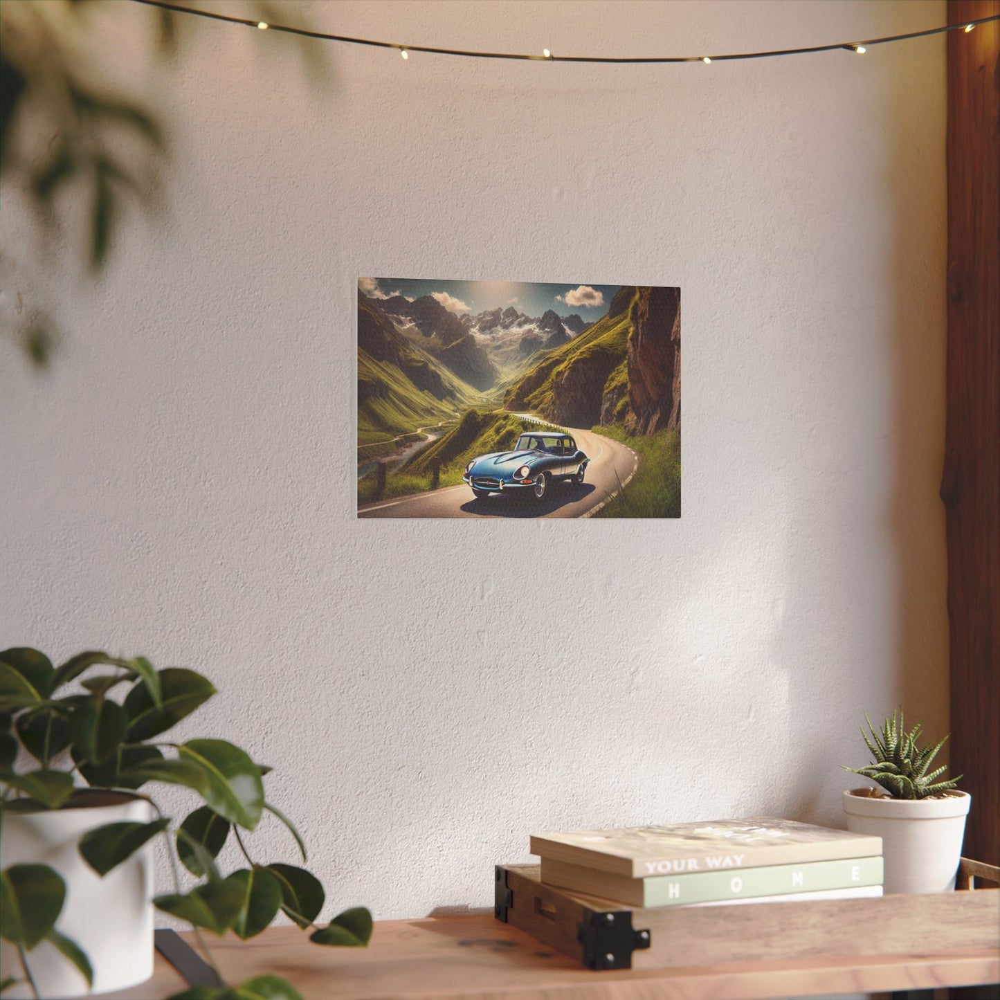 Canvas Art Print - Classic Car in the Mountains Roads