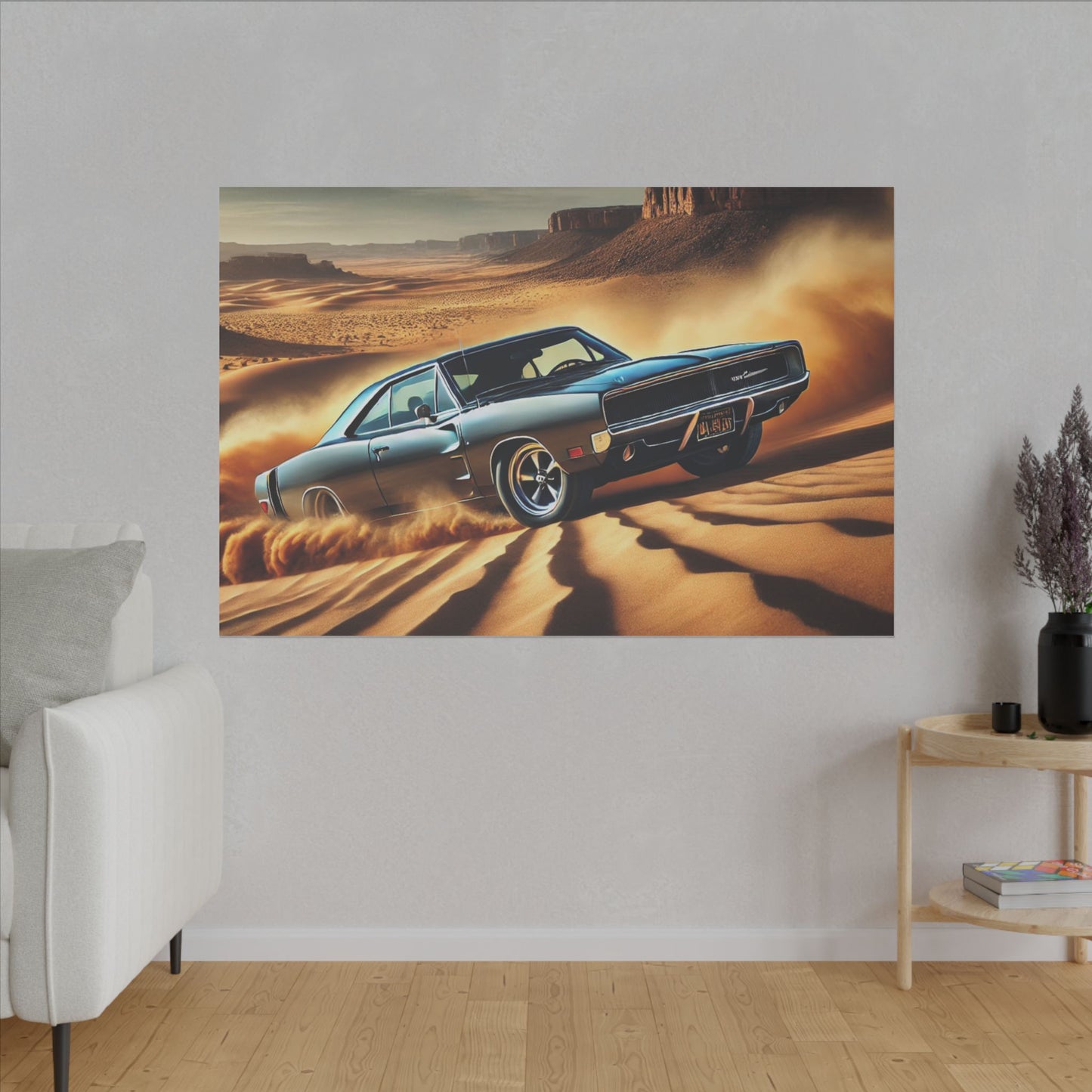 Canvas Wall Art - American Muscle Car Drifting in the Desert