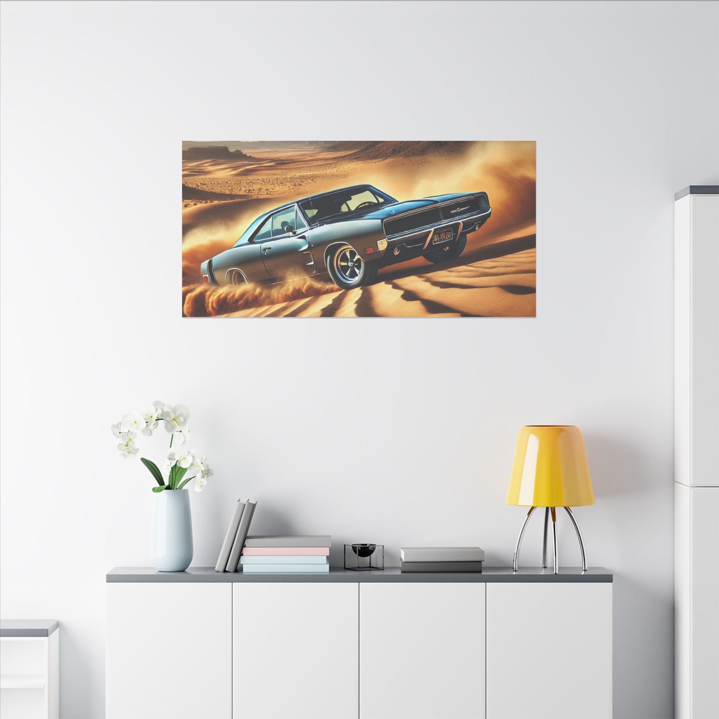 Canvas Wall Art - American Muscle Car Drifting in the Desert