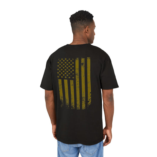 Oversize Tee with Gold USA Flag Design