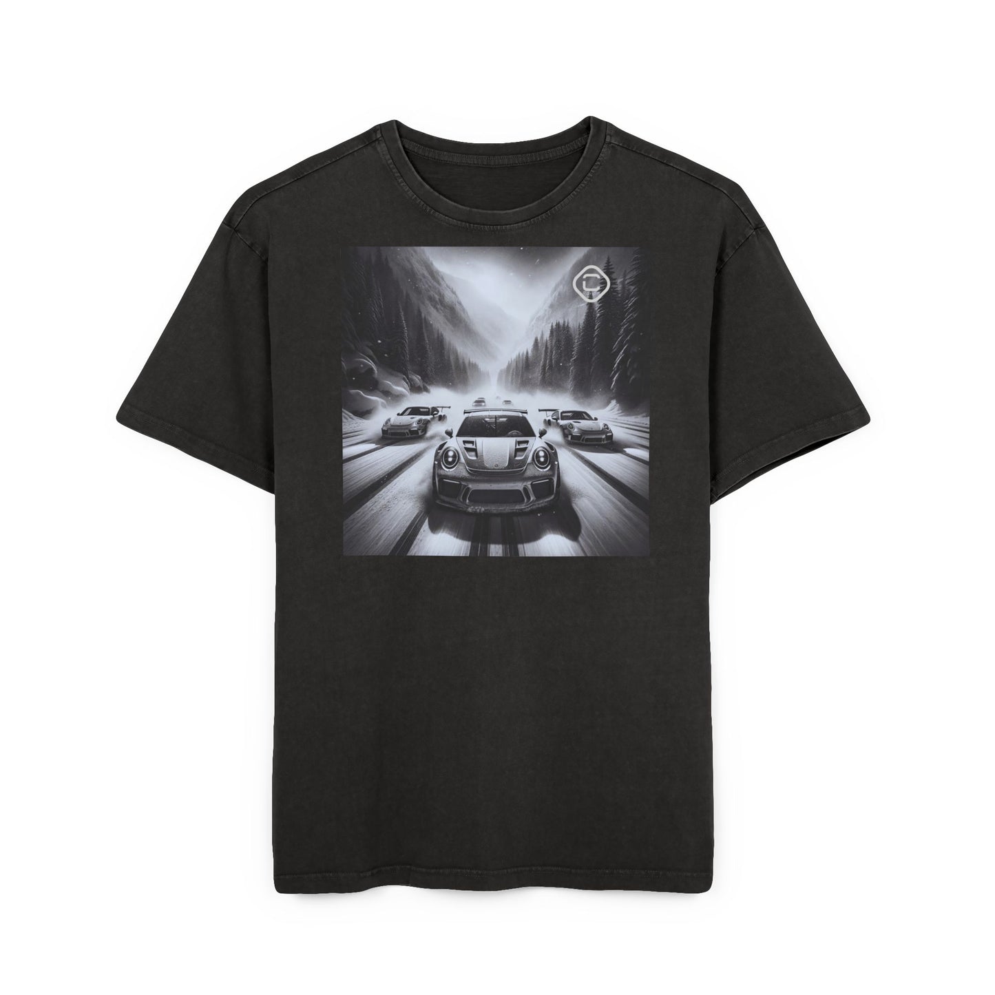 Tee - Racing Cars on Snow - Men's Acid Washed Heavy Oversize