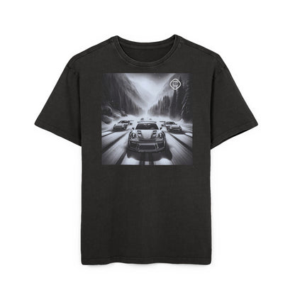Tee - Racing Cars on Snow - Men's Acid Washed Heavy Oversize