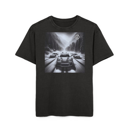 Tee - Racing Cars on Snow - Men's Acid Washed Heavy Oversize