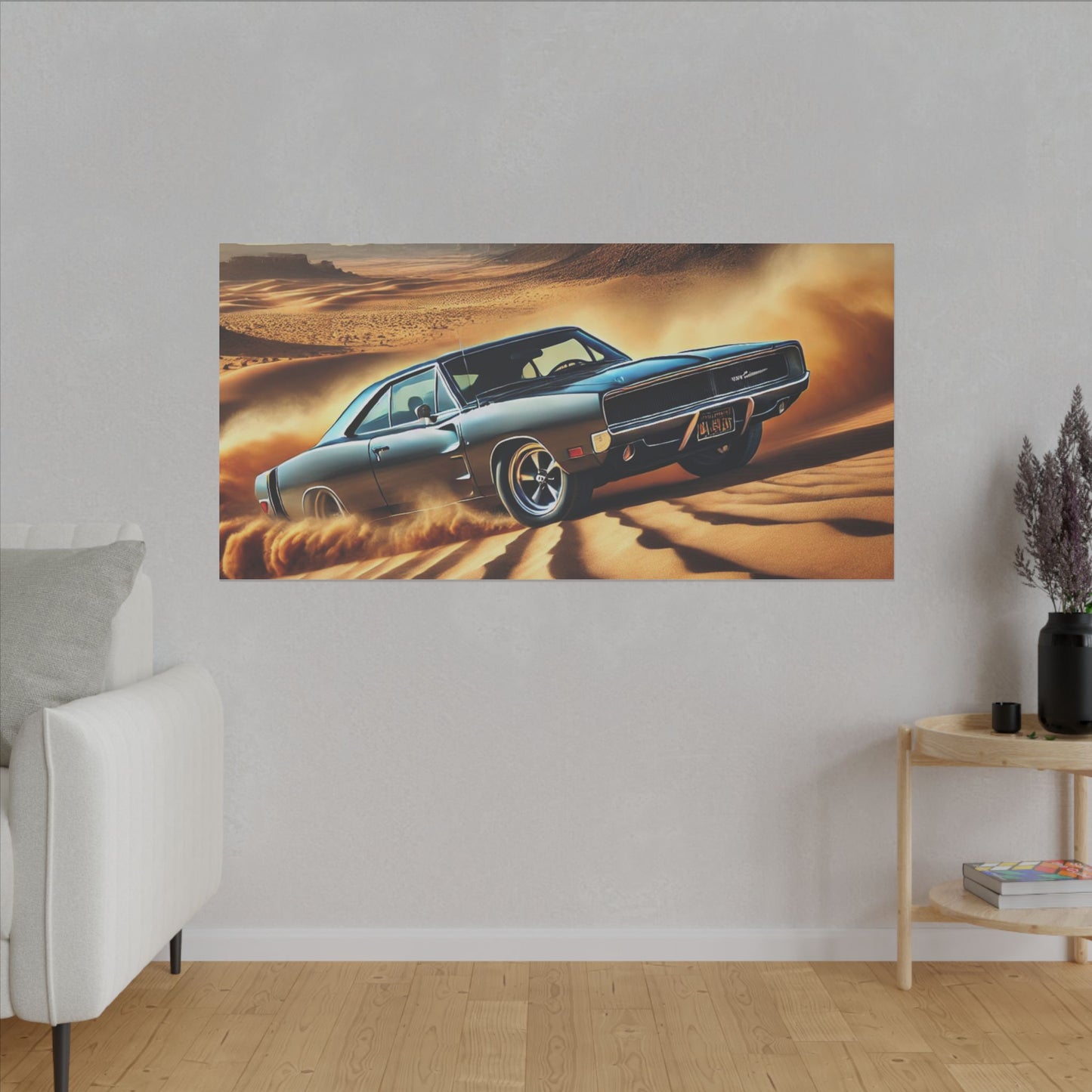 Canvas Wall Art - American Muscle Car Drifting in the Desert