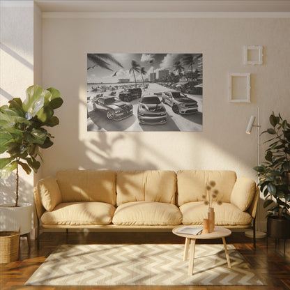 Canvas Print American Muscle Cars on the Beach
