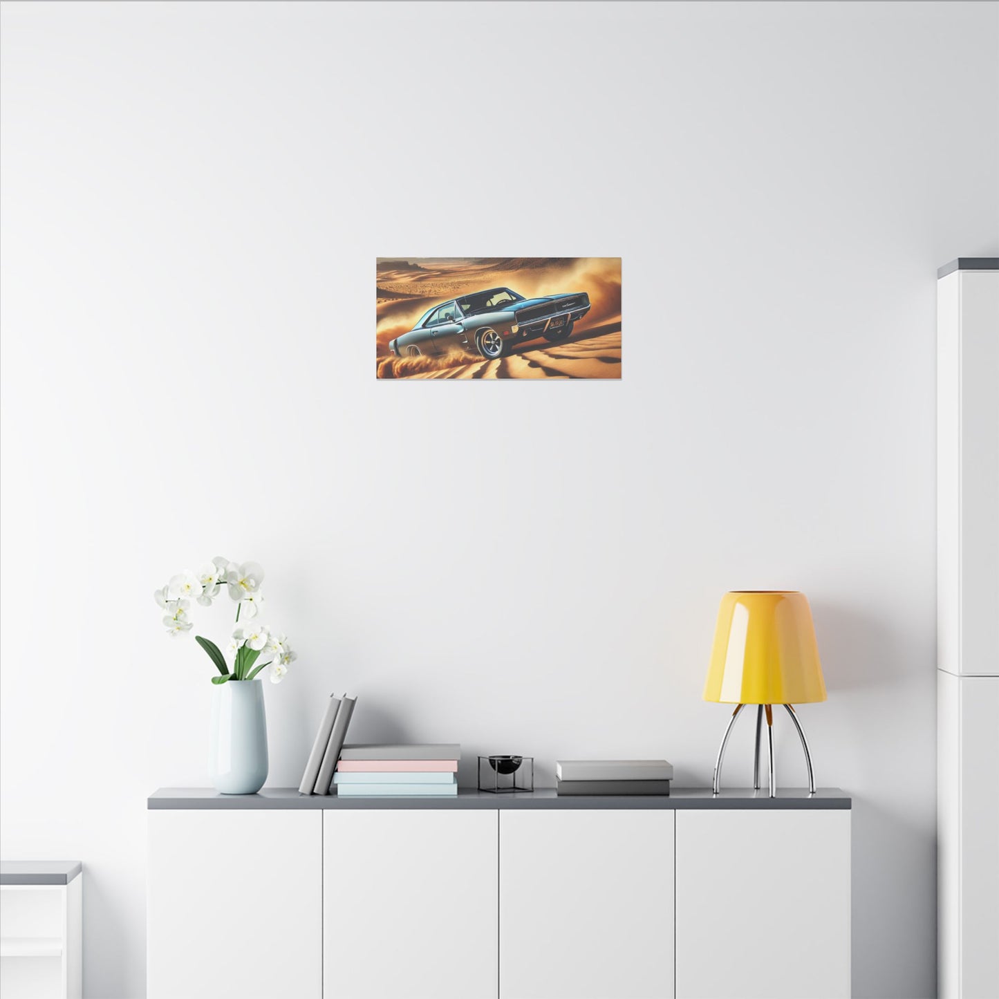 Canvas Wall Art - American Muscle Car Drifting in the Desert