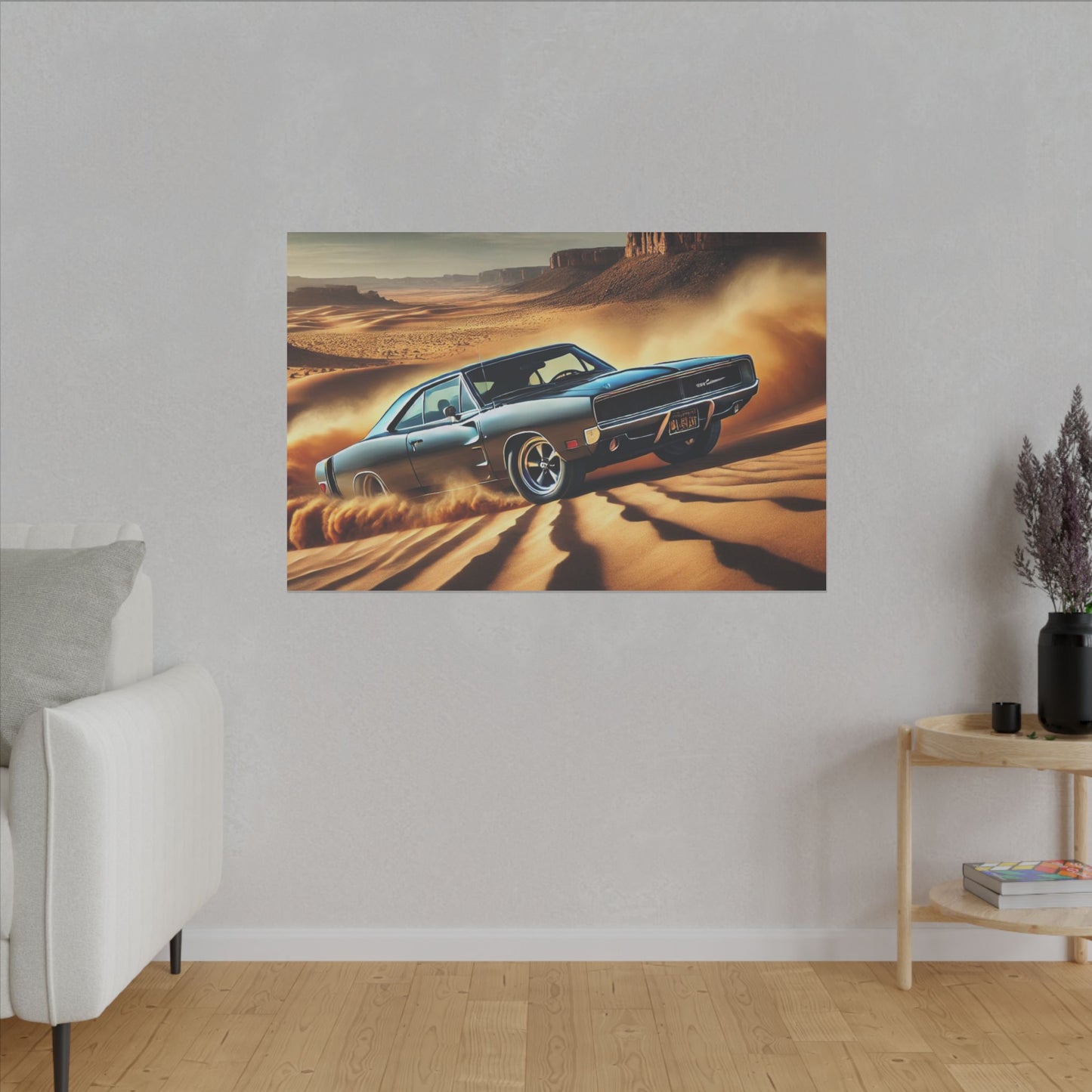 Canvas Wall Art - American Muscle Car Drifting in the Desert