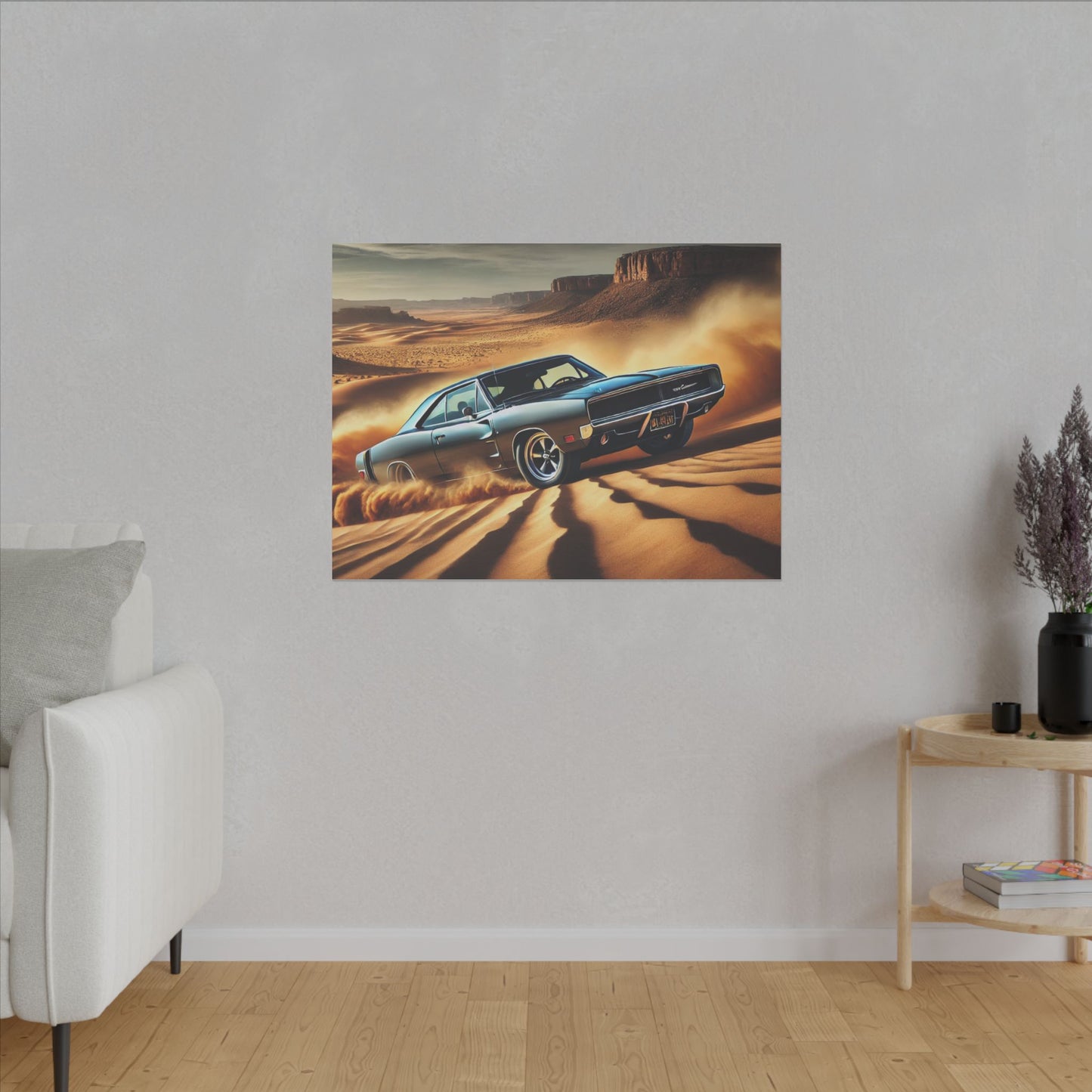 Canvas Wall Art - American Muscle Car Drifting in the Desert