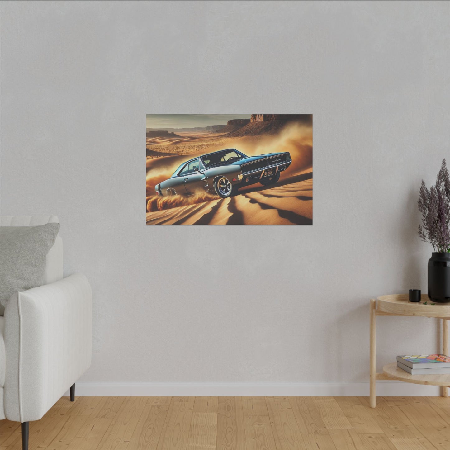 Canvas Wall Art - American Muscle Car Drifting in the Desert
