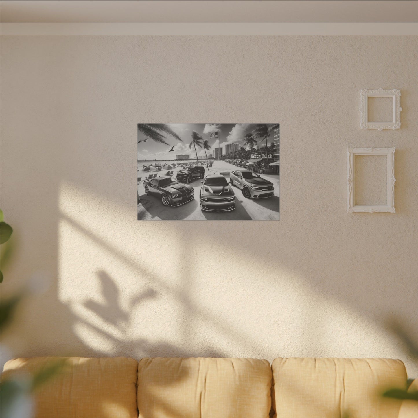 Canvas Print American Muscle Cars on the Beach