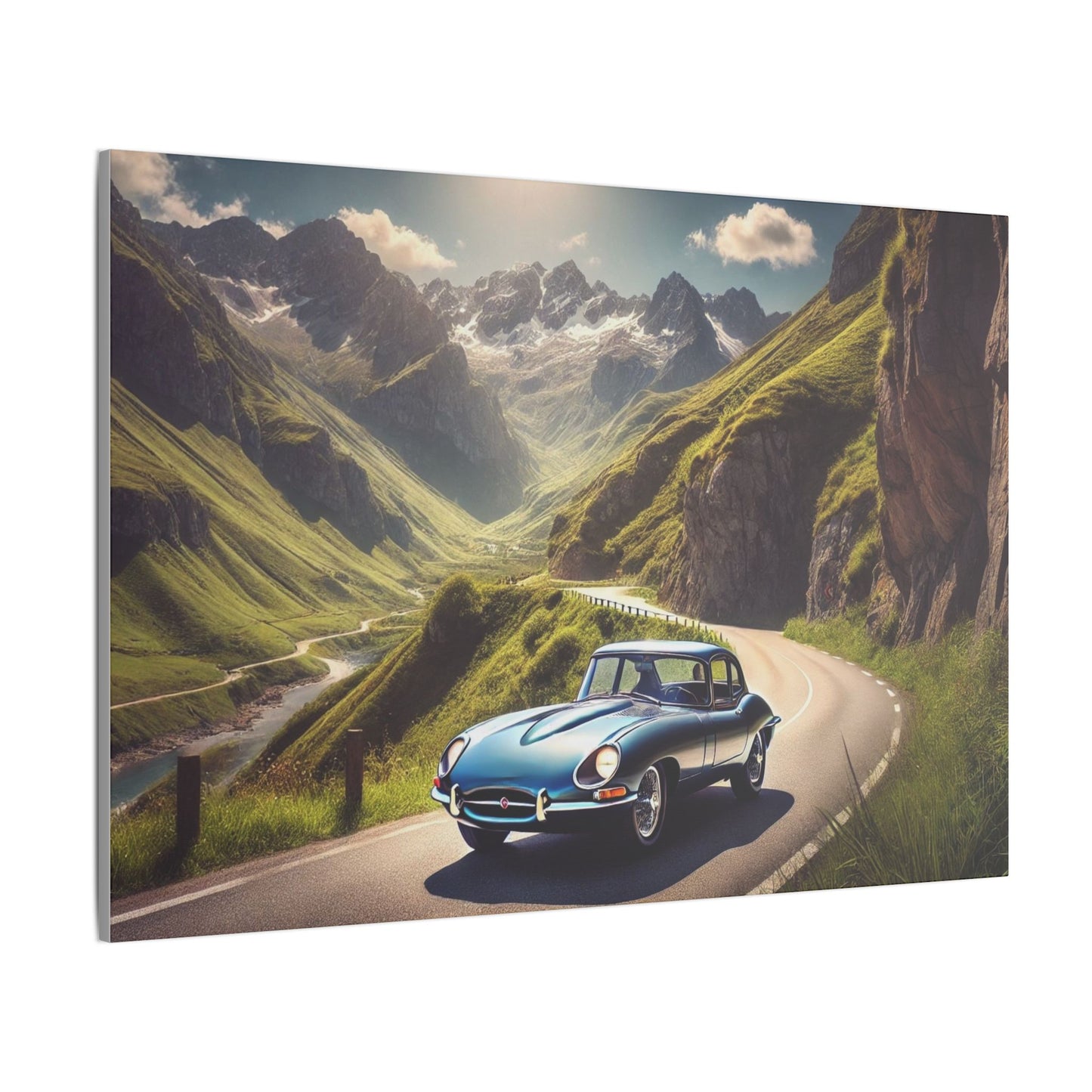 Canvas Art Print - Classic Car in the Mountains Roads