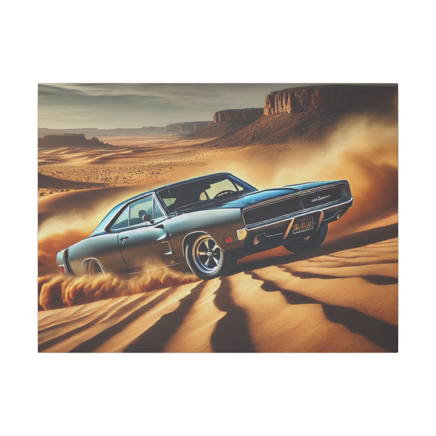 Canvas Wall Art - American Muscle Car Drifting in the Desert