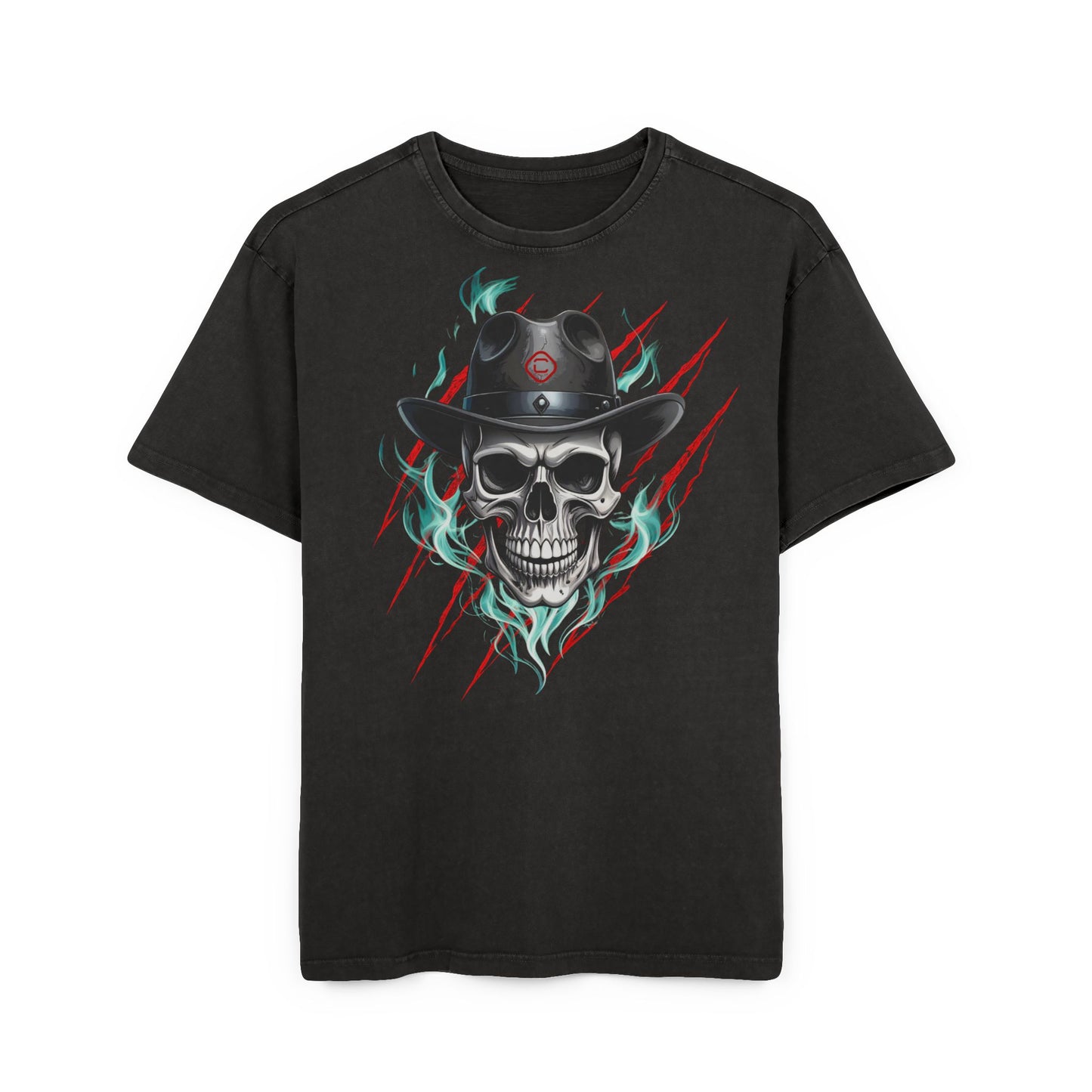 Tee Cowboy Skull USA Flag Acid Washed Heavy Oversize Men's