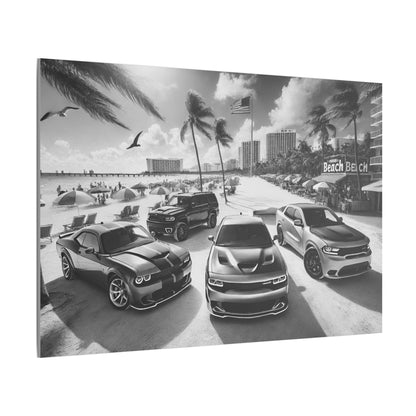 Canvas Print American Muscle Cars on the Beach