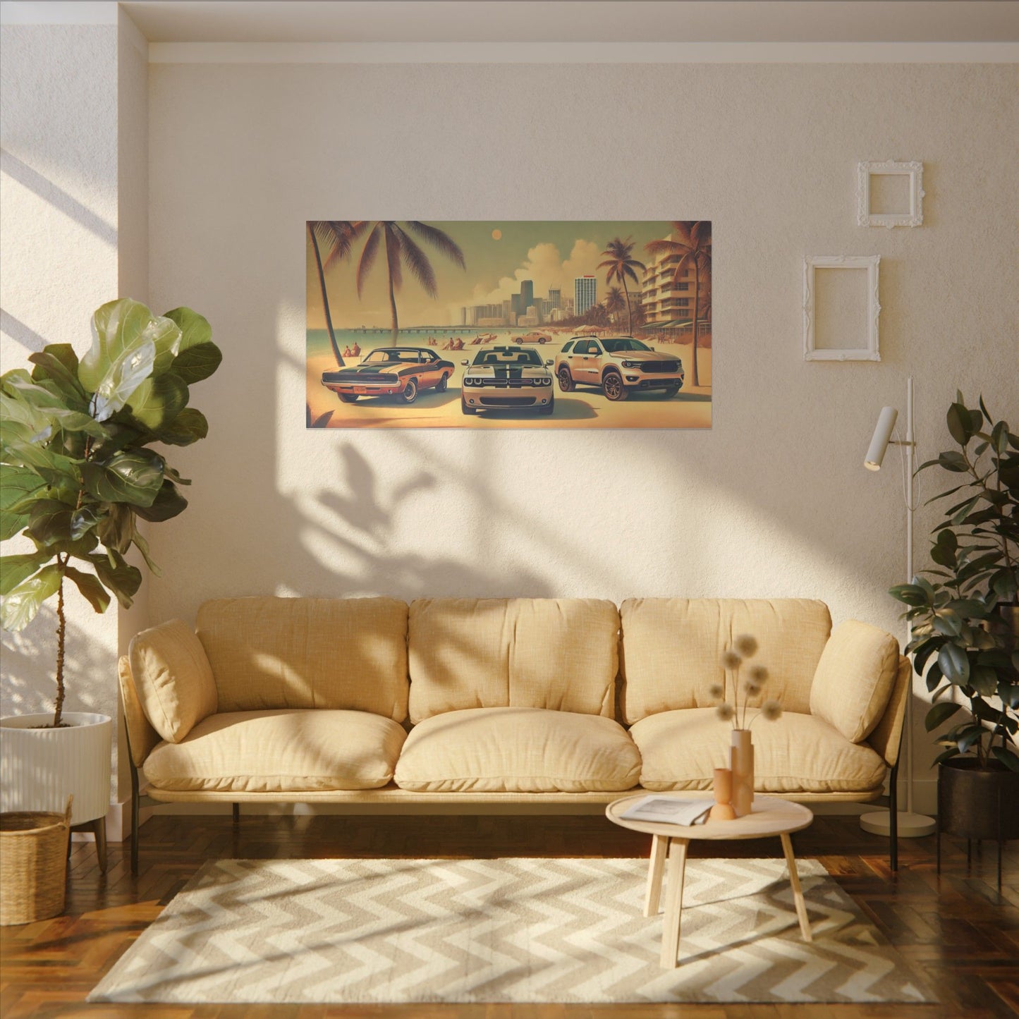 Canvas Print American Car Family on the Beach