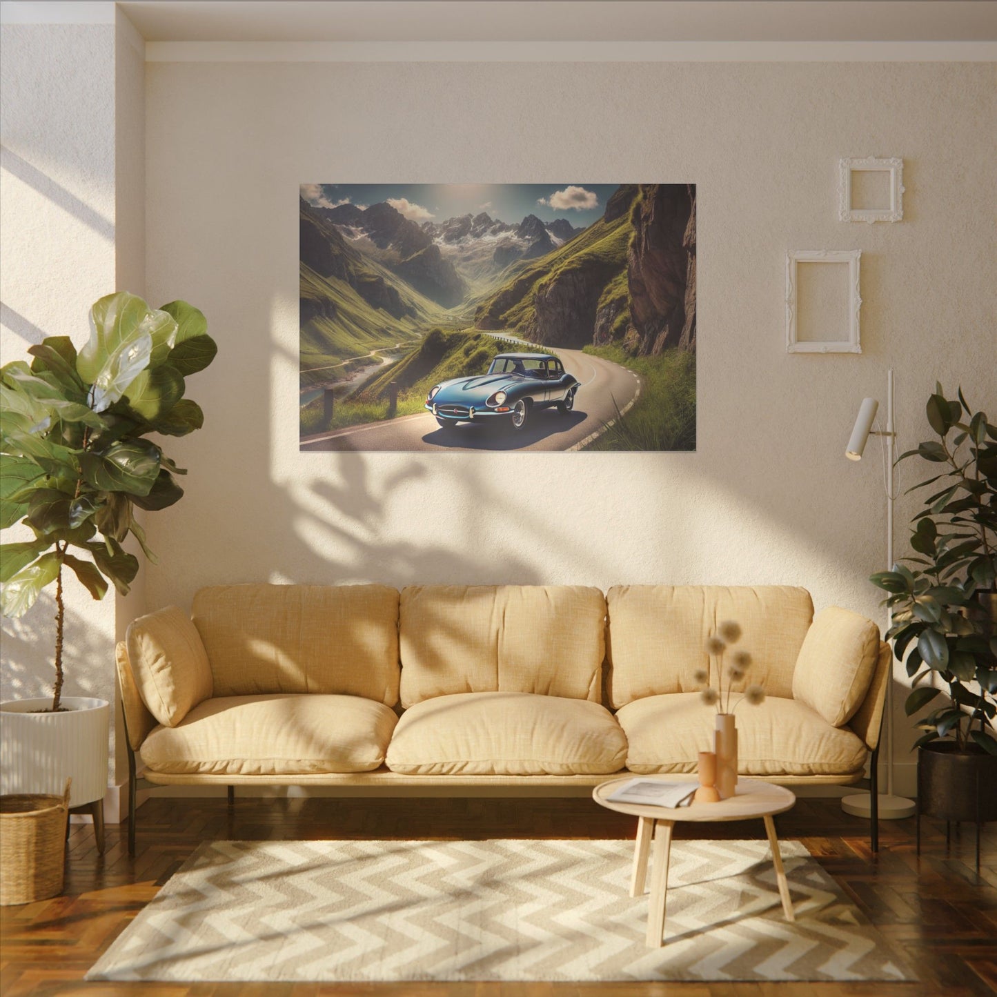 Canvas Art Print - Classic Car in the Mountains Roads