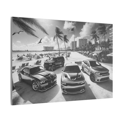 Canvas Print American Muscle Cars on the Beach