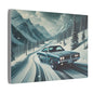 Canvas Print - American Muscle Car Driving on Snow Mountains