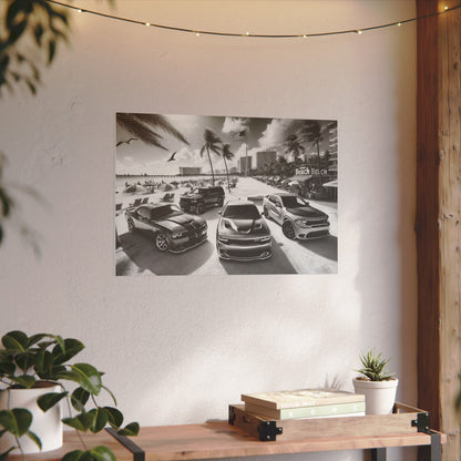 Canvas Print American Muscle Cars on the Beach