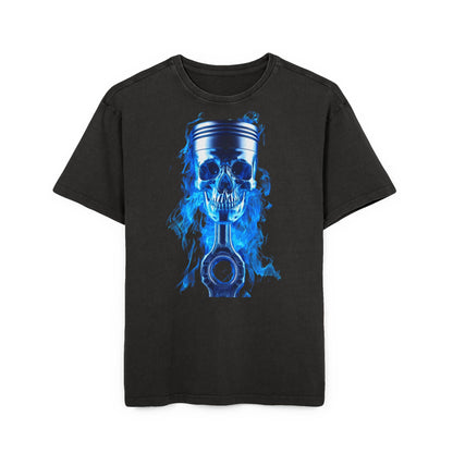 Oversize Tee - Skull Piston Neon Blue Design
