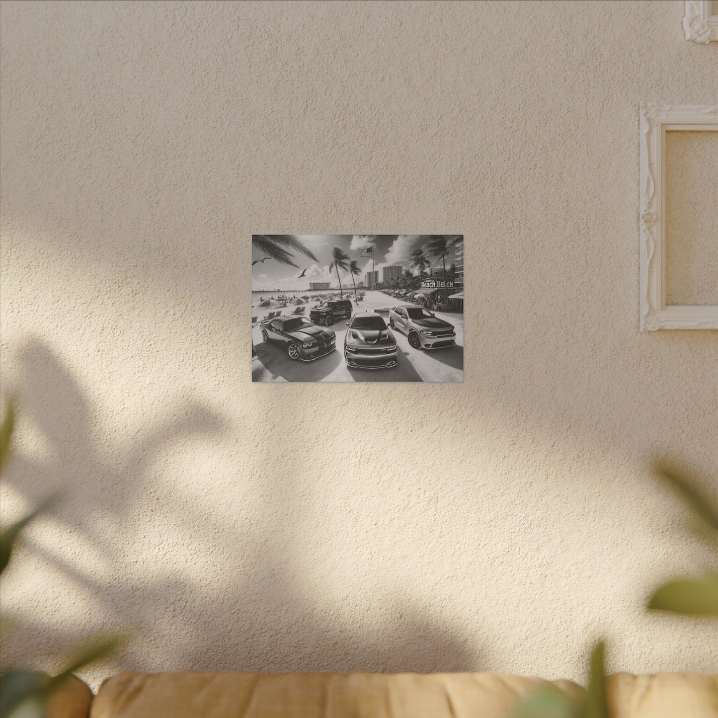 Canvas Print American Muscle Cars on the Beach