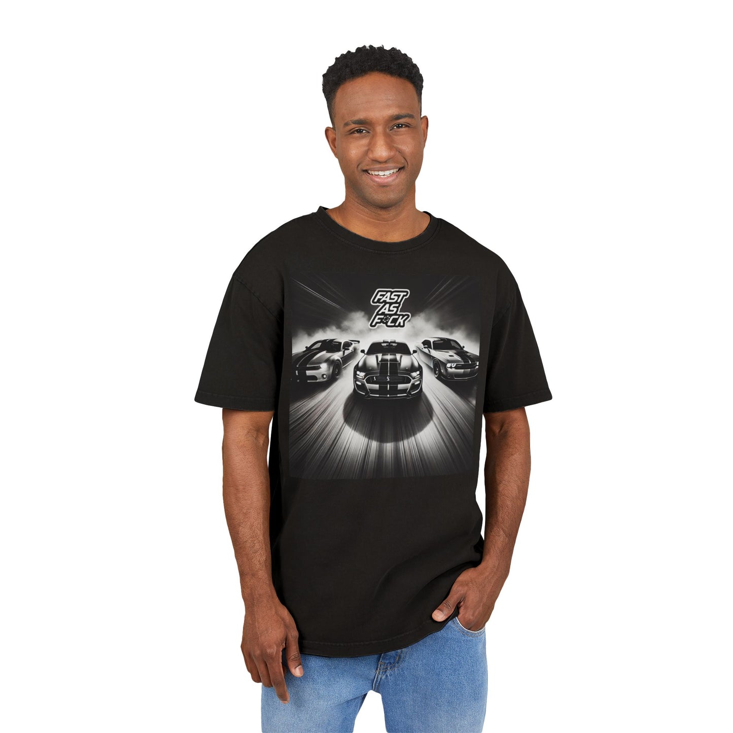Oversize Tee Muscle Cars Race Graphic T-Shirt